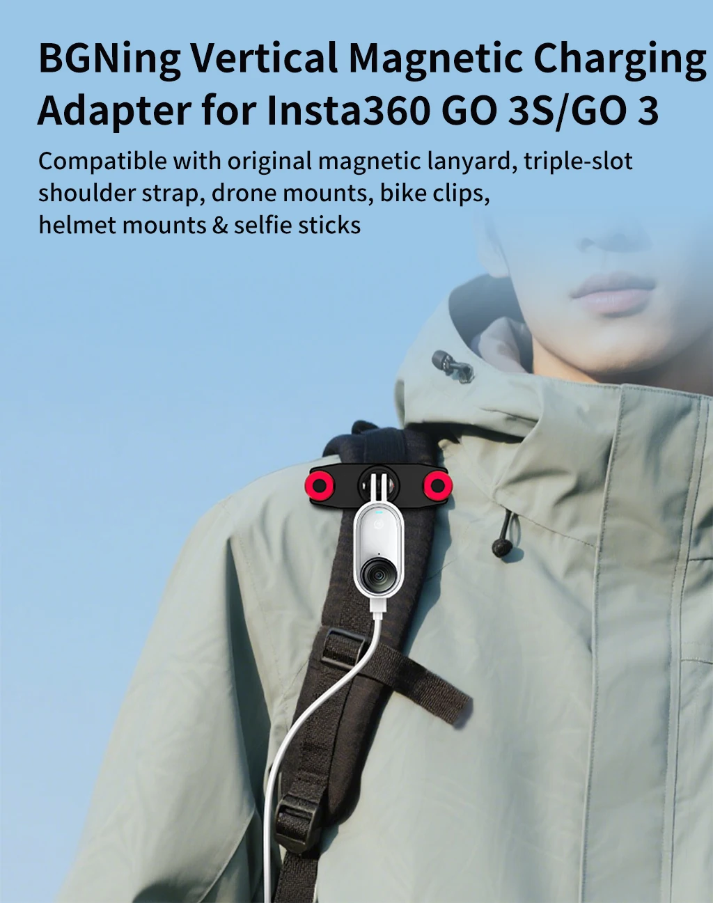 Magnetischer Schnellwechseladapter für Insta360 GO 3S/GO 3, Ladehalterung, vertikale horizontale Action-Kamerahalterung, Schutzrahmen – Detail 1