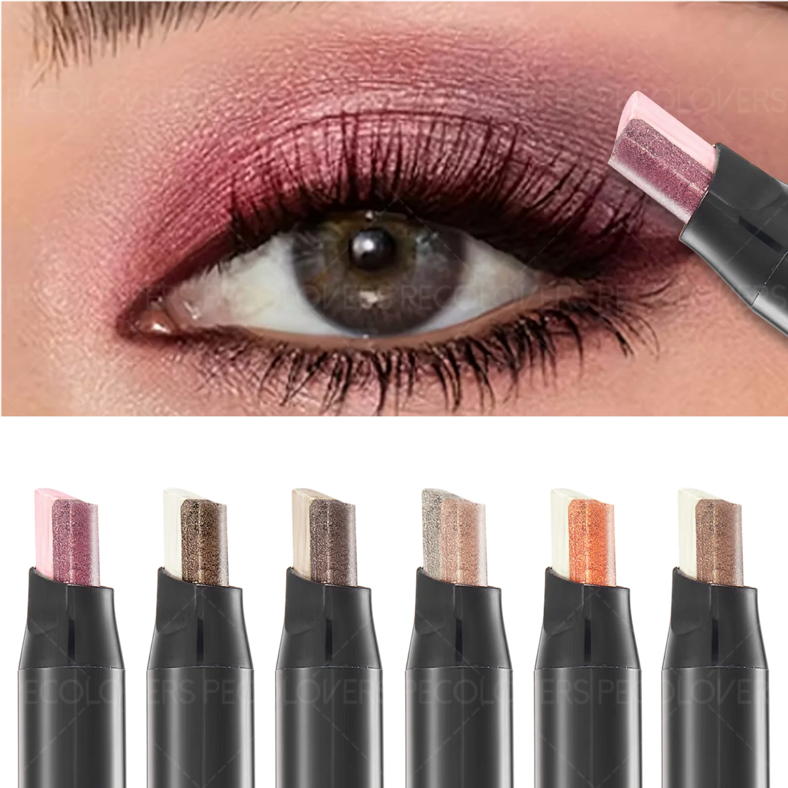 1PC 글리터 듀얼 컬러 아이섀도우 스틱 - 쉬머 그라데이션, 방수 메이크업