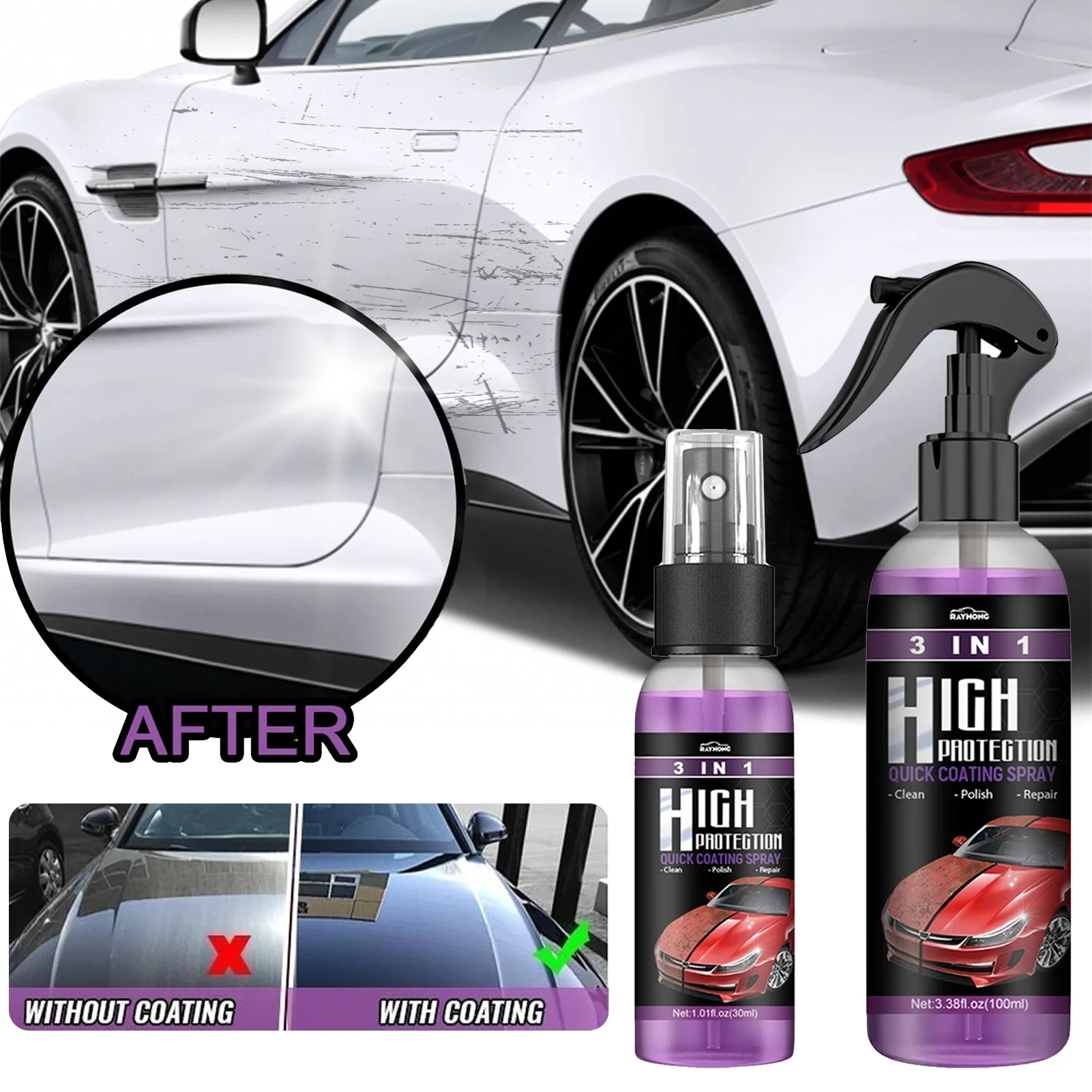 3 In 1 SHINE ARMOR Fortify Quick Coat Ceramic Coating Car Wax Polish Spray 30/100ml Auto Wash&Wax Hydrophobic Top Coat Polish