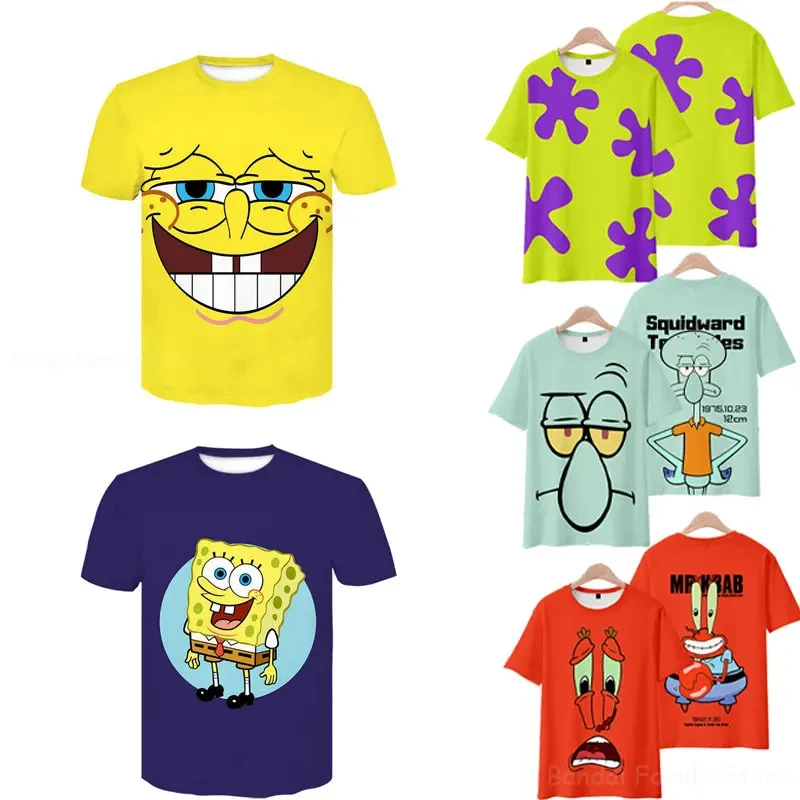 SpongeBob T-Shirt Personalized 3d Summer Men Short Sleeve Oversized Harajuku O Neck Hip Hop Pullover Tops Casual Print Clothes