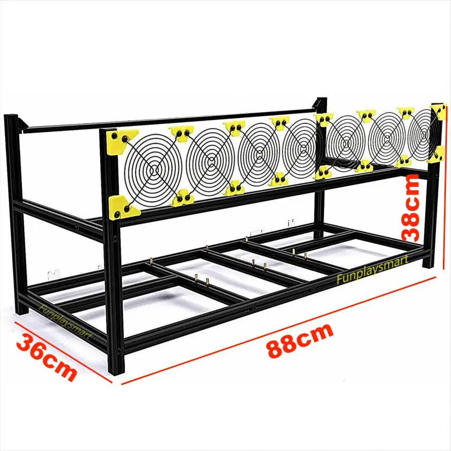 Funplaysmart V3C 8-GPU Casing Pertambangan Aluminium, Rak Rig Stackable, Bingkai Penambang Lubang Terbuka dengan Braket Kipas, Ethereum(ETH, Dll)