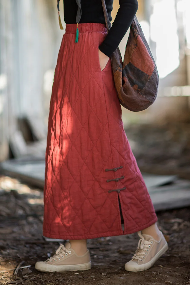 다이아몬드 퀼팅 겨울 스커트: 25가지 신상 라미-린넨, 따뜻하고 독창적인 여성 디자인.