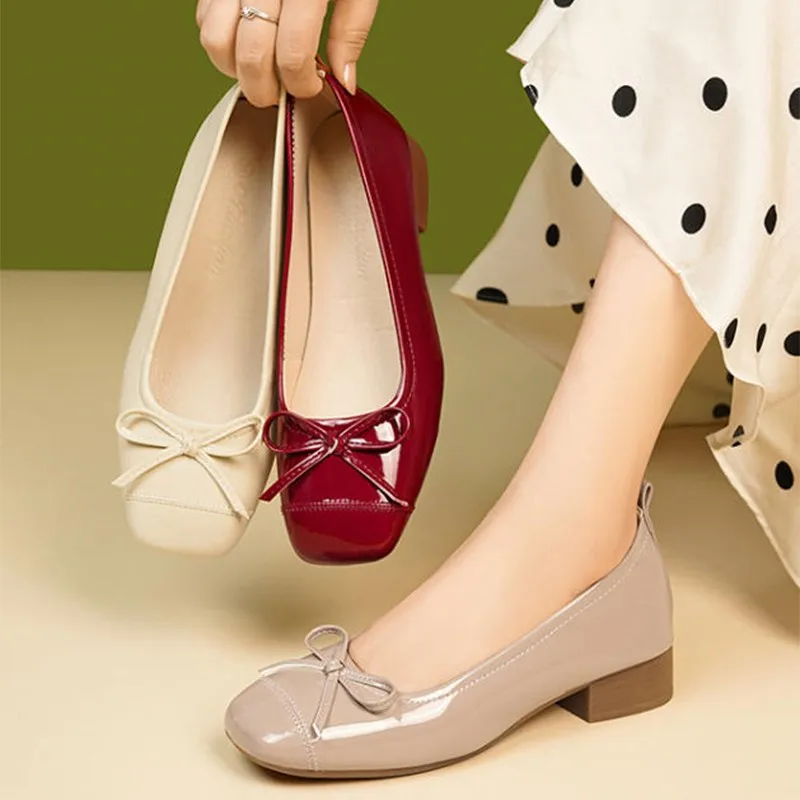 

Slip On Women Flats Shoes Square Toe Ballet Flats Soft Leather Bowtie Comfort Slip on Shoes Women Pumps Zapatos De Mujer