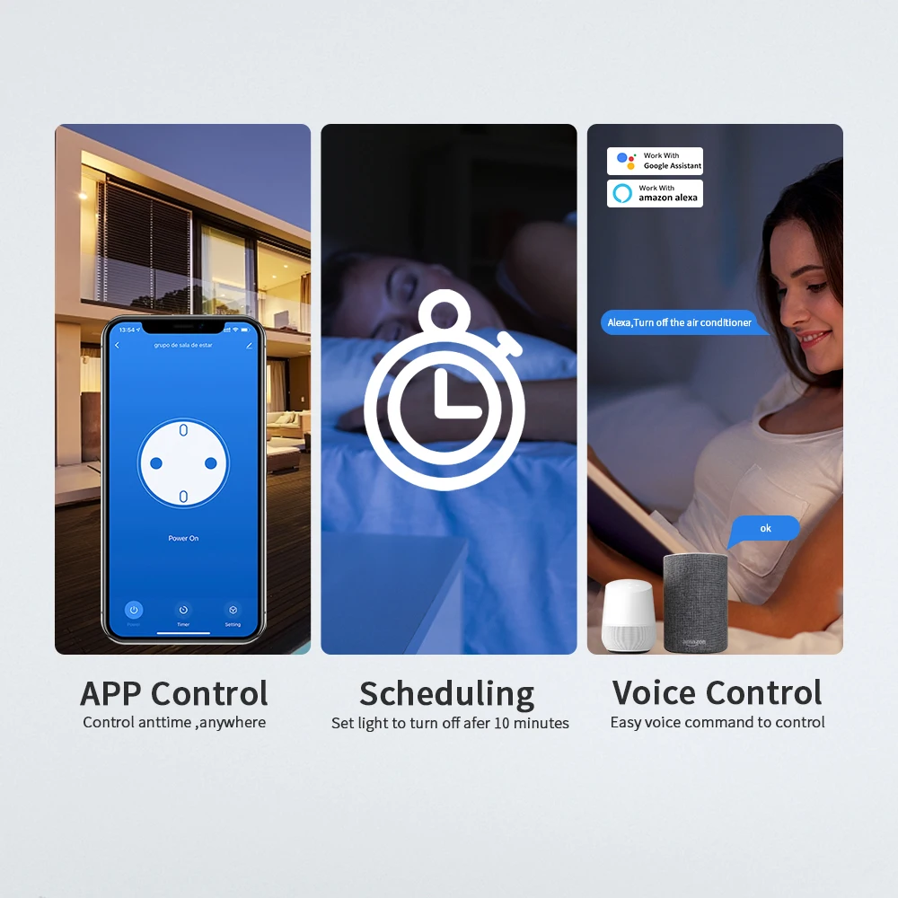 Tuya Wifi Smart Plug Socket 20A EU Smart Home Power Monitor Outlet Timer Smartlife APP Control Work With Google Home Alexa Alice