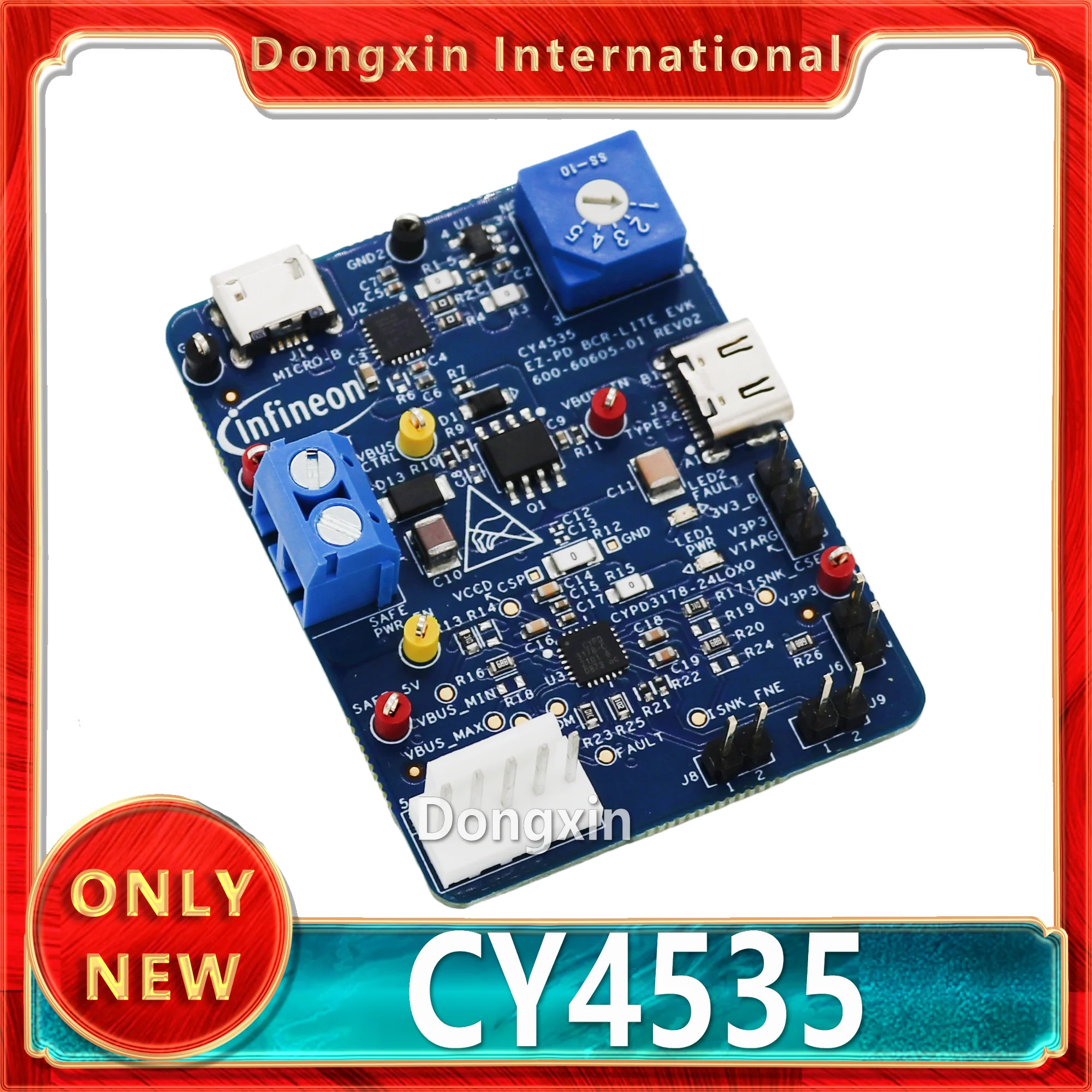 

Плата оценки CY4535 EZ-PD Infineon для управления питанием, автомобильная, с точкой тестирования LED и передачей энергии
