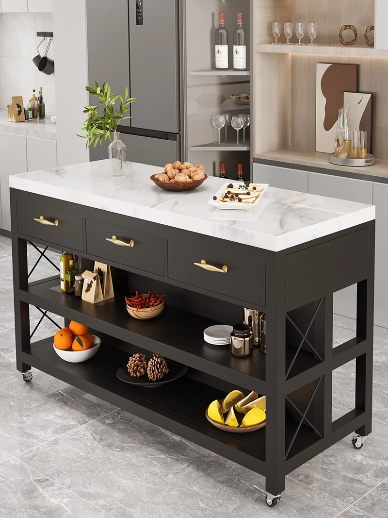 

Marble open kitchen table, movable workbench, cooking table, storage, and sideboard cabinet