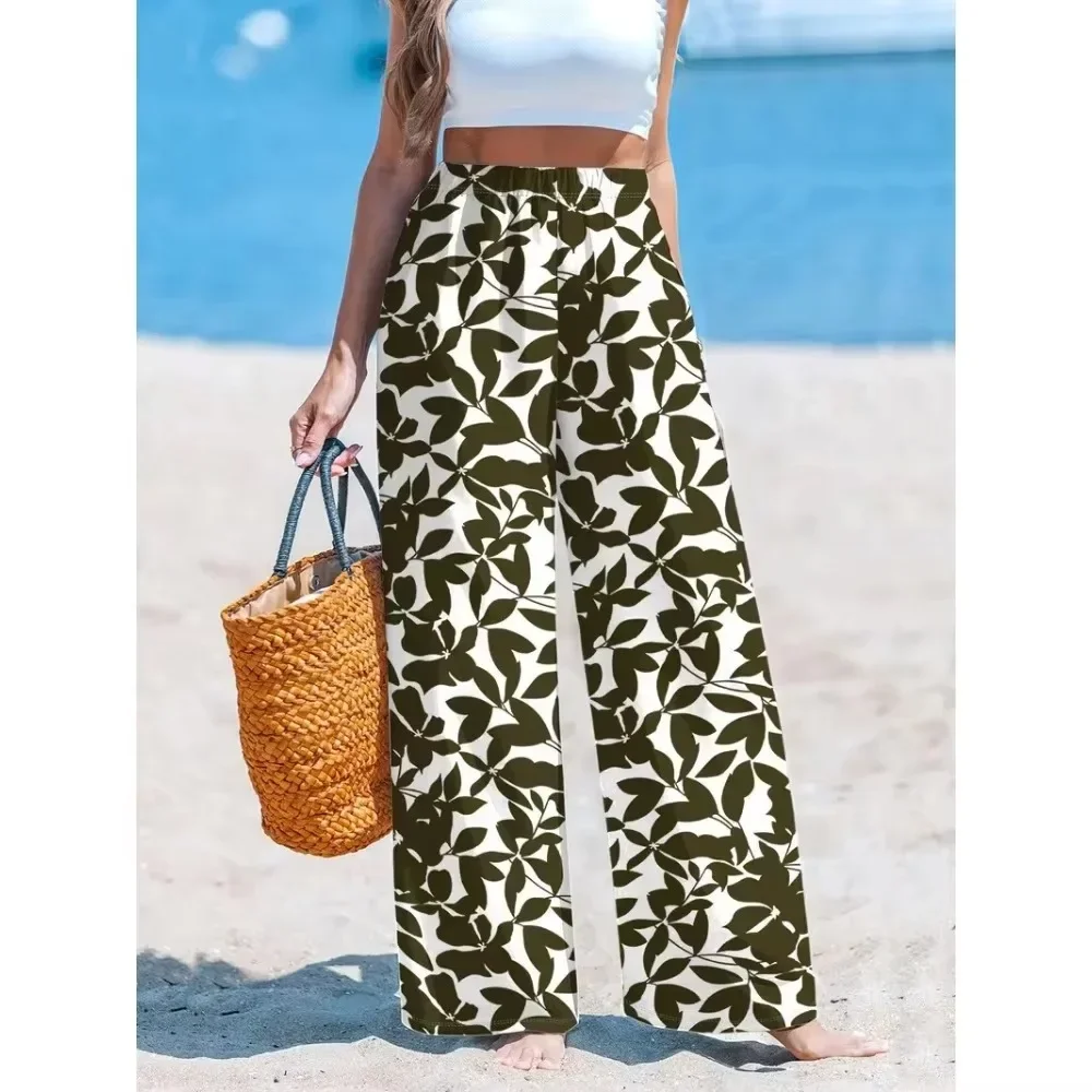 Women Floral Print 3D Wide Leg Pants Loose Fit Summer Thin Breathable Soft Flattering Daily Casual Comfy Beach Vacation New
