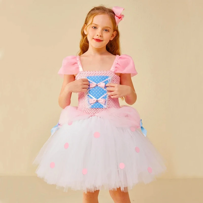 Toy Bo Peep Costume for Girls Birthday Party Dresses Tutu Princess Dress Shepherdess Cosplay Halloween Costume for Kids Clothes image 5