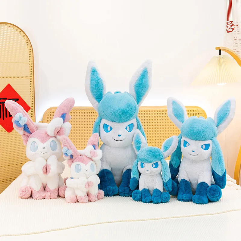 Kawaii Pokemon Short Plush Toy Sylveon Dedenne Snorlax Chikorita Leafeon Cubone Stuffed Pillow Doll For Christmas Birthday Gifts