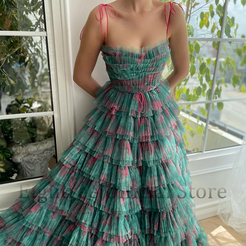 Eightree Elegant A-Line Prom Dresses 2023 Sweetheart Ruffled Floral Printed Evening Dress Formal Cocktail Party Gowns Plus Size