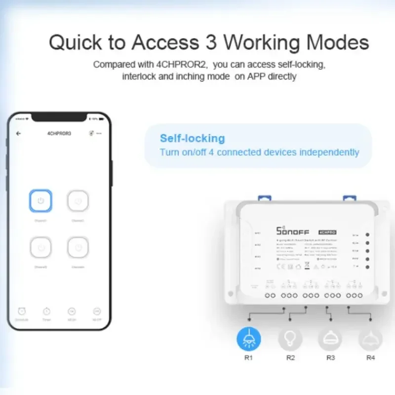 SONOFF-interruptor inteligente 4CH PRO R3/4CH R3, módulo de Control de voz, inalámbrico, WiFi, compatible con Alexa, Google, EWeLink, Smartthings, Alice