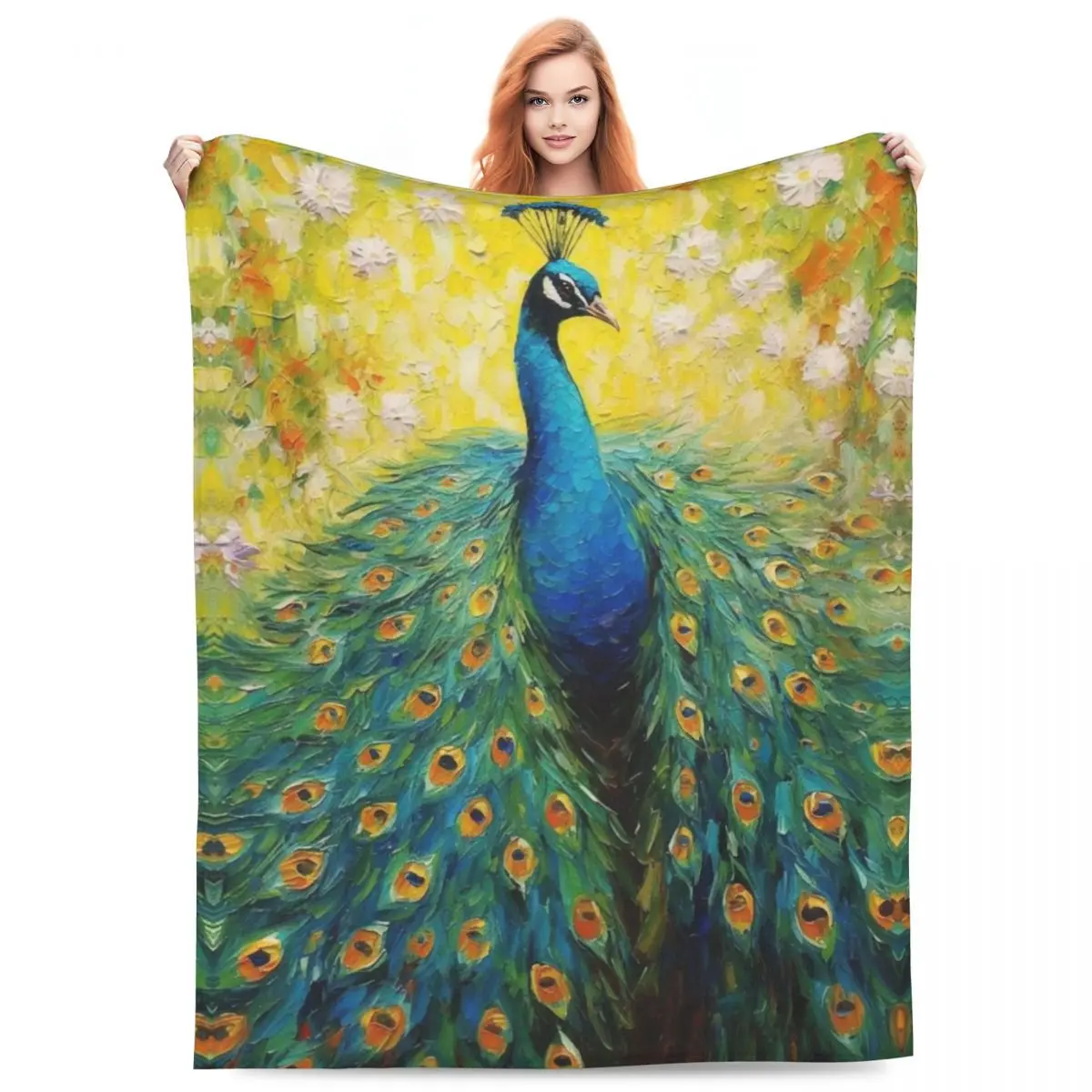 

Painting Peacock Flannel Blanket Quality Warm Soft animal print Throw Blanket Winter Travel Couch Bed Colorful Bedspread