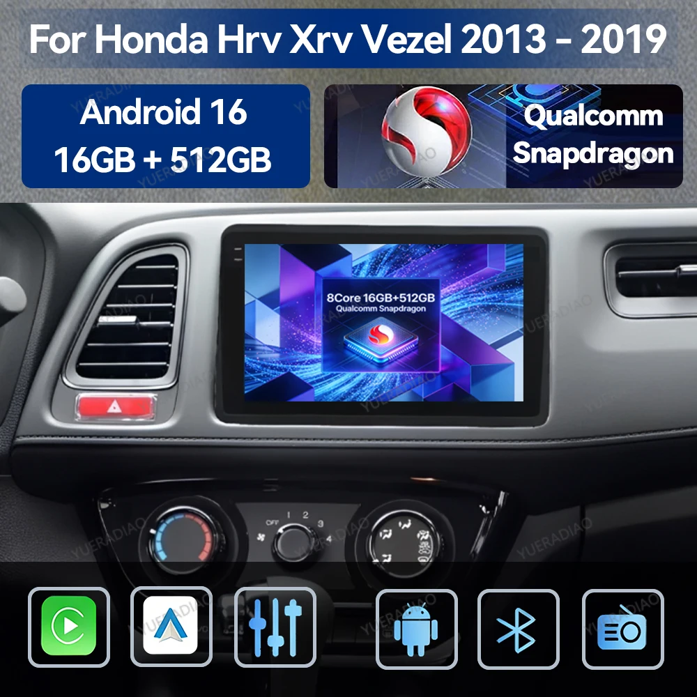 Android 16 Autoradio für Honda HR-V HRV XRV Vezel 2013 - 2019 GPS NAVI 2DIN BT Qualcomm Multimedia Stereo Videoplayer Head Unit