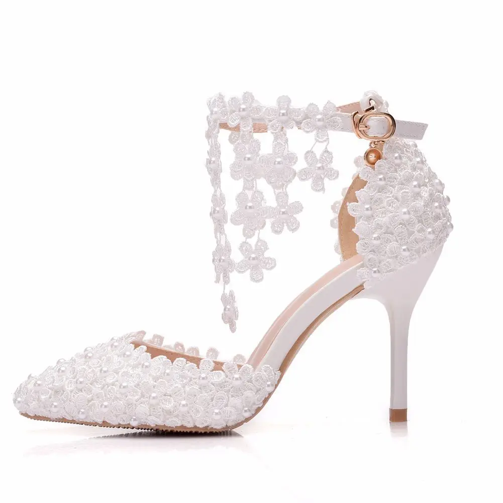 Comemore White Lace Flower Pumps Tassel Elegant Wedding Bridal Shoes Stiletto Pointed High Heel Shoe Women Sandals Heels Luxury