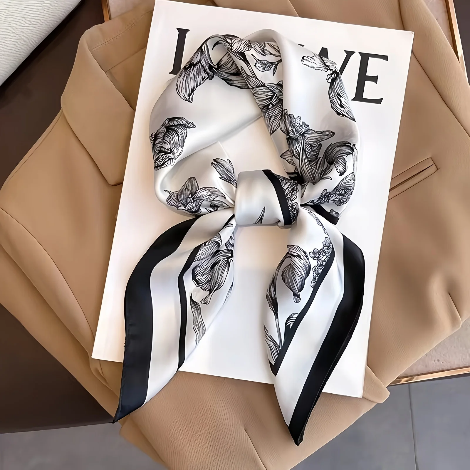 Elegant Boho Style Square Scarf Satin Touch Fashion Print Scarf Multifunctional Thin Necktie Headscarf Soft Smooth Bandana