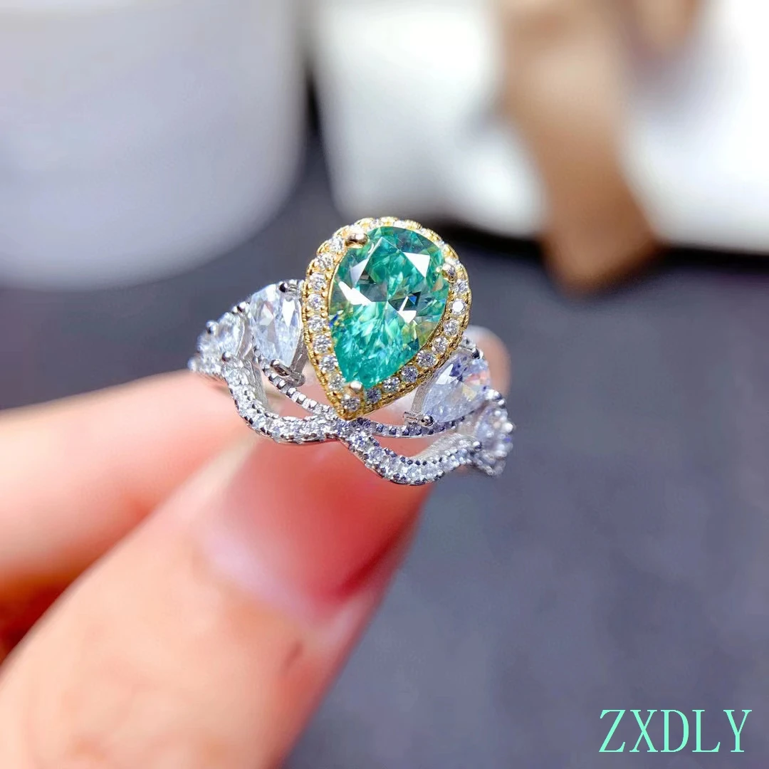 

2022 Newest 1.5ct Green Moissanite Ring for Women 925 Sterling Silver Fine Wedding Jewelry Birthday Gift Lab Diamond Shiny