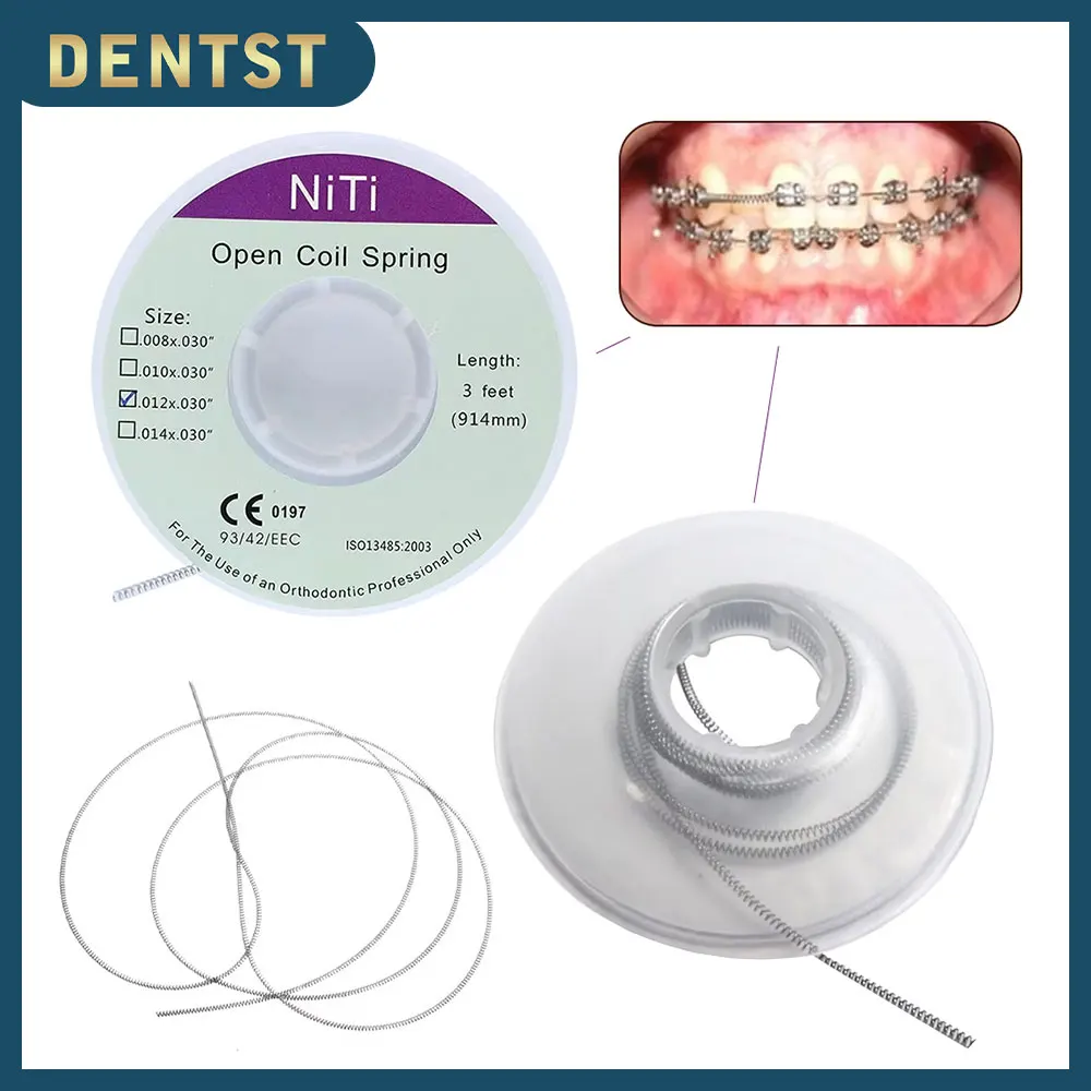 Стоматологическая ортодонтическая открытая спиральная пружина 3 фута/914 мм NiTi эластичная дуга ортодонтический кронштейн материалы 0,008/0,010/0,12/0,14