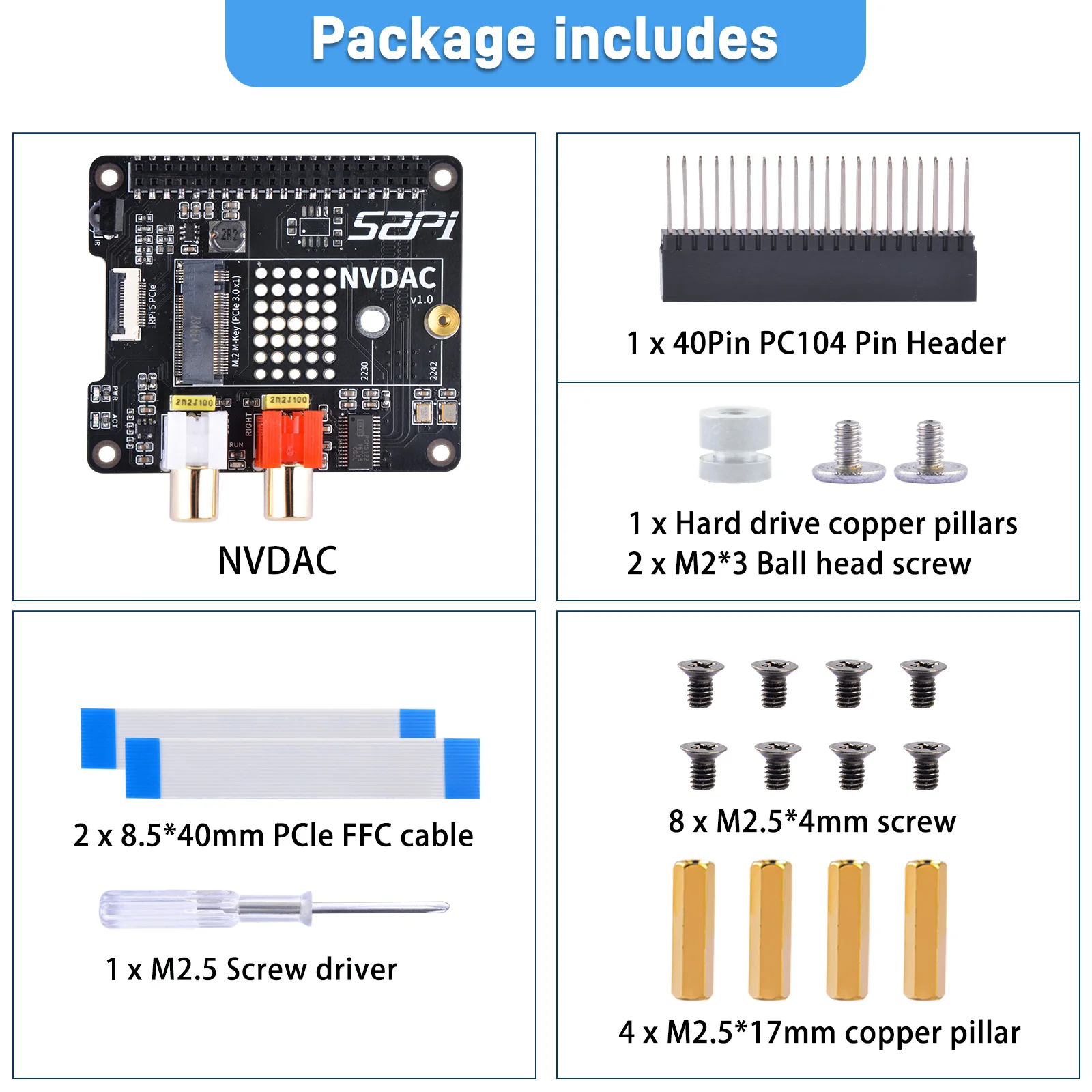 Imagem -05 - Raspberry pi Placa Adaptador de Expansão Nvdac Suporte Hifi Dac Ssds Nvme 2230 2242 52pi