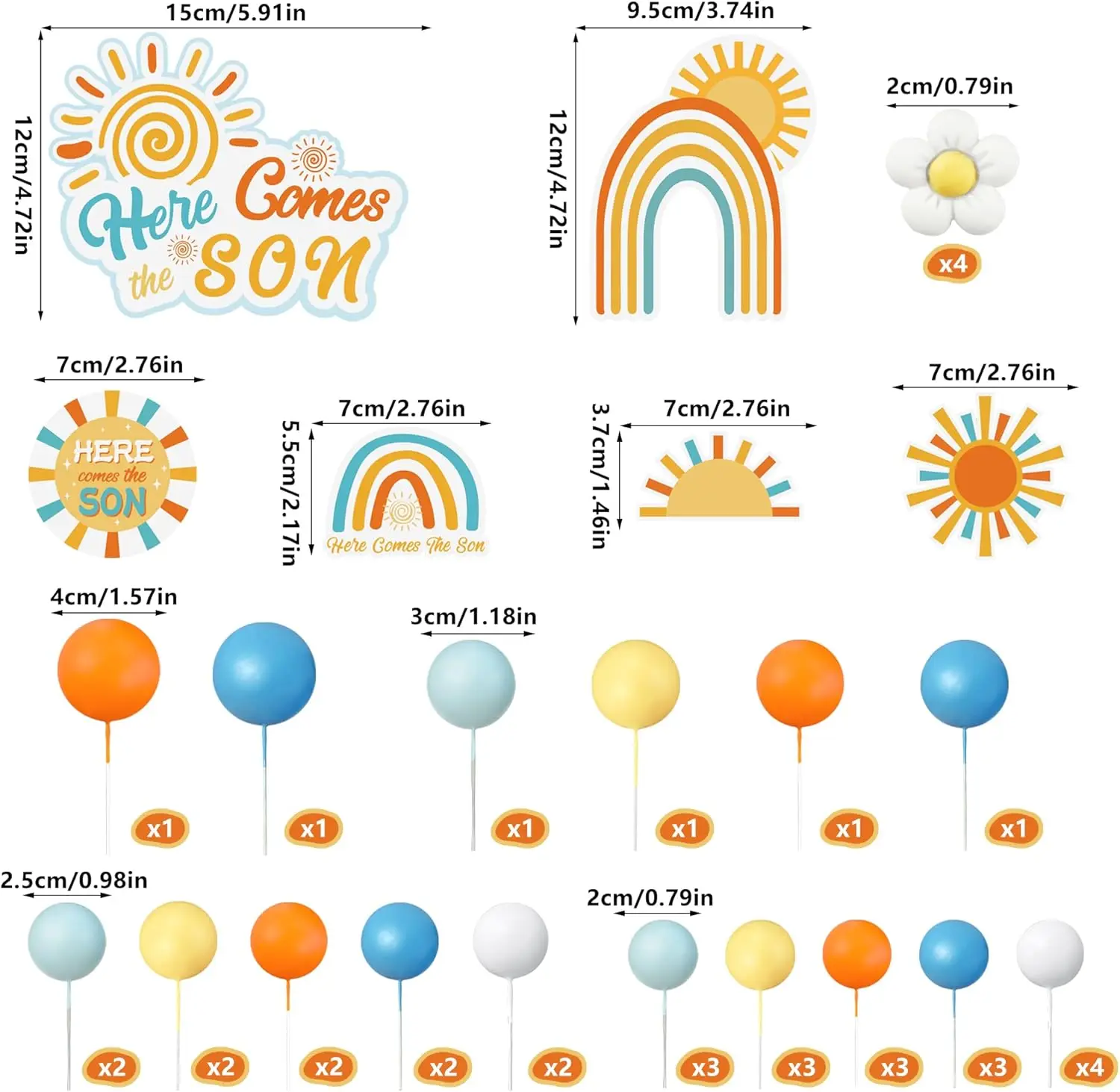 Here Comes the Sun Cake Picks Colorful Ball Shaped Cake Topper Pearl Balls Cupcake Cake Insert Topper for Birthday Party Wedding