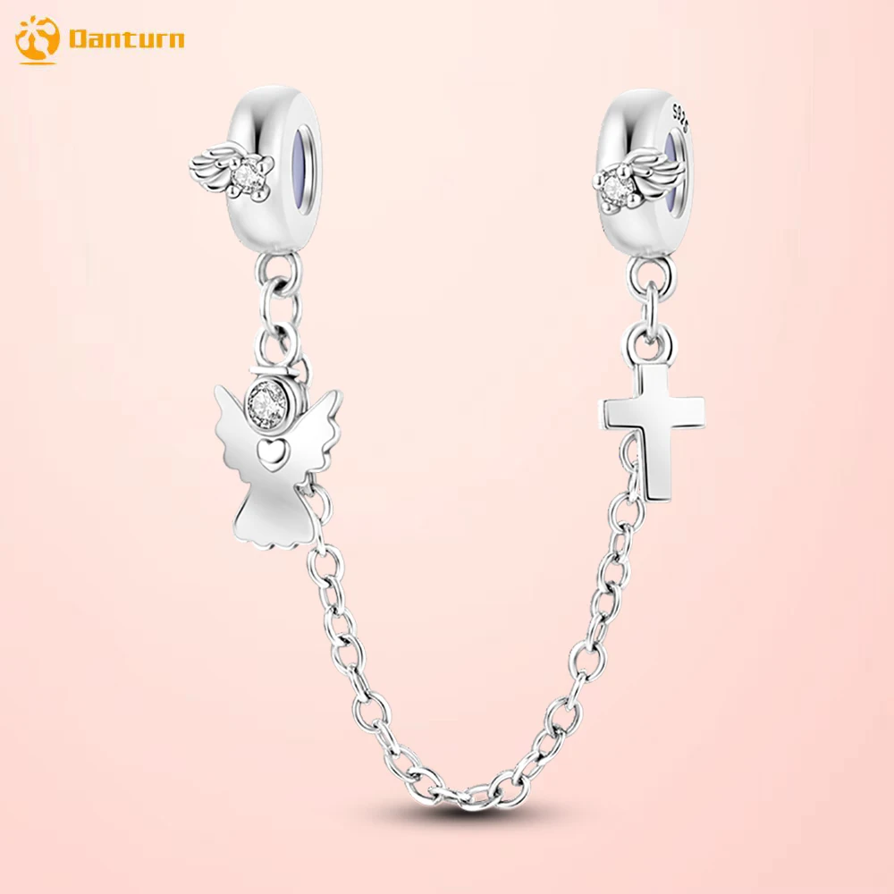 

Danturn 925 Sterling Silver Beads Sacred Angel Safety Chain fit Original Pandora Bracelets for Women Jewelry Making Gift