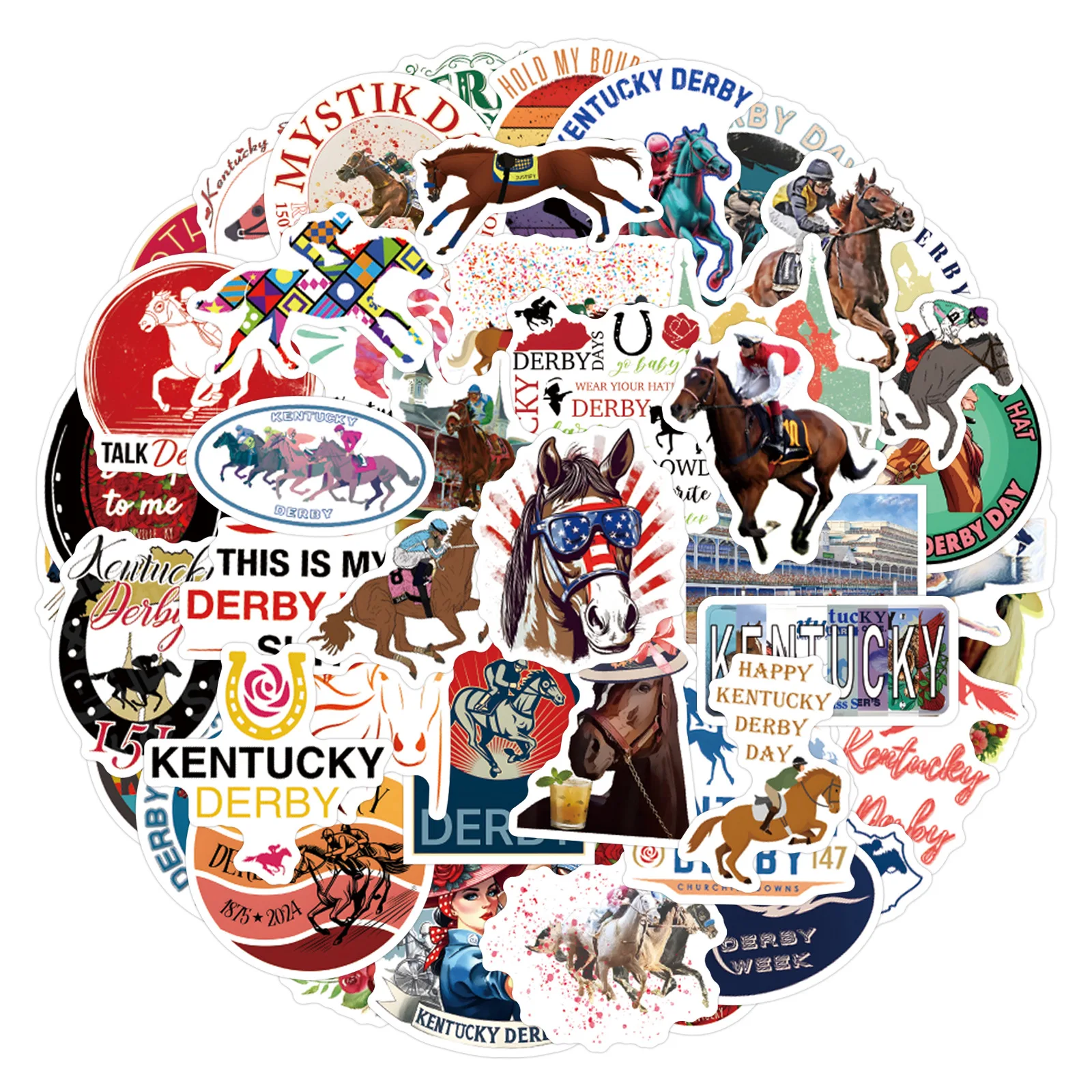 

55PCS Kentucky Derby Themed Stickers Waterproof Horse Racing Decals for Water Bottle Laptop hone Case Luggage DIY Crafts