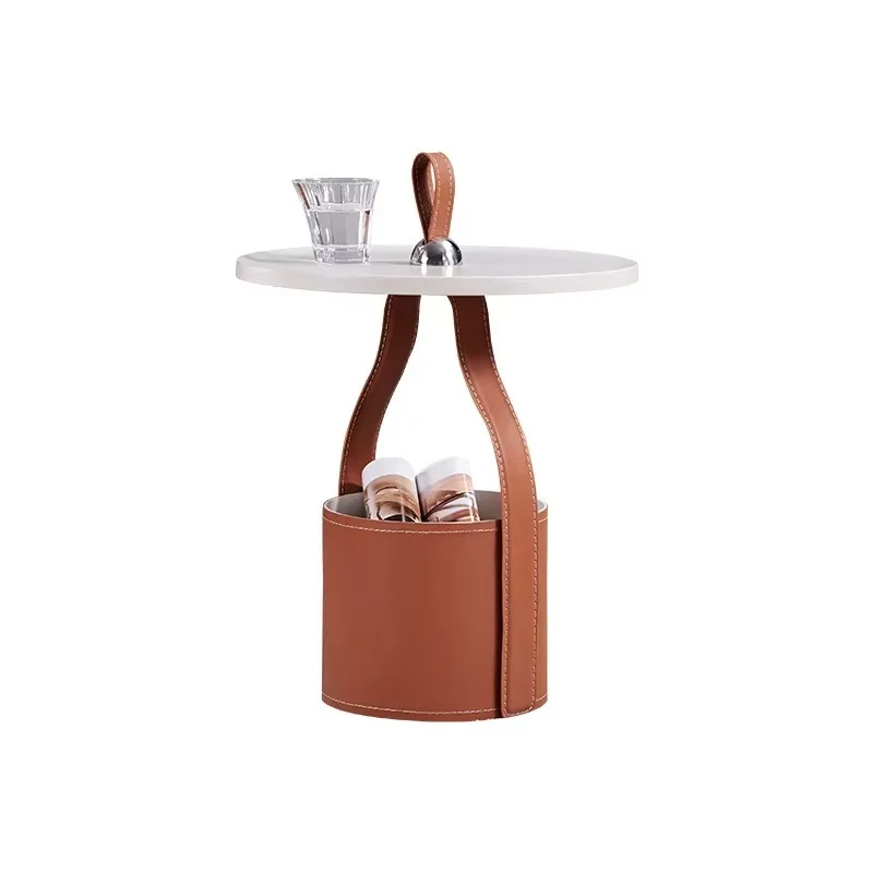 Italian Saddle Leather Corner Storage Shelf Creative Orange Italian Minimalist Designer Style Round Coffee Table