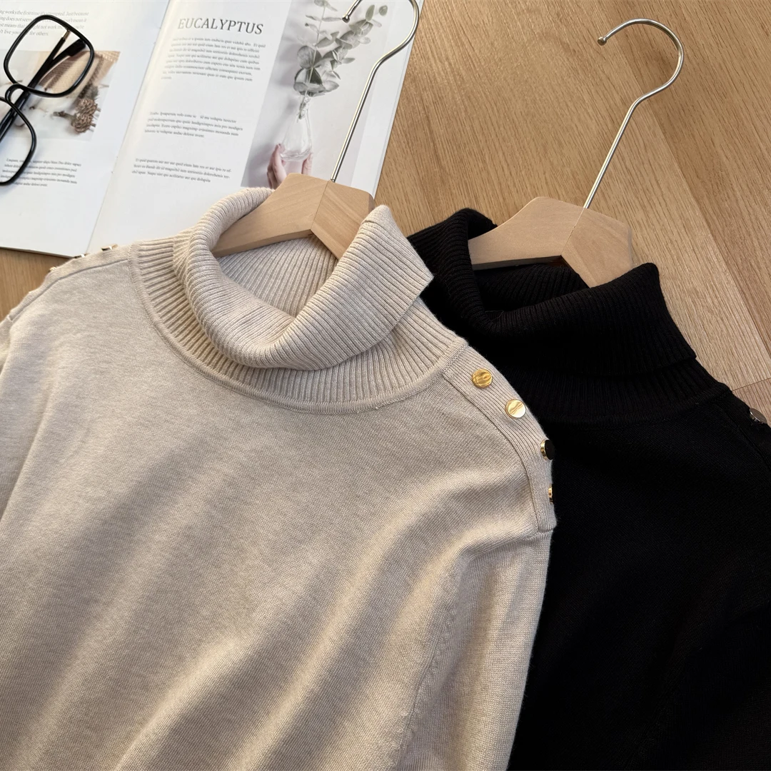 

Мягкий хлопковый вязаный свитер с высоким воротником и пуговицами, теплый осенне-зимний женский цветной топ Faion