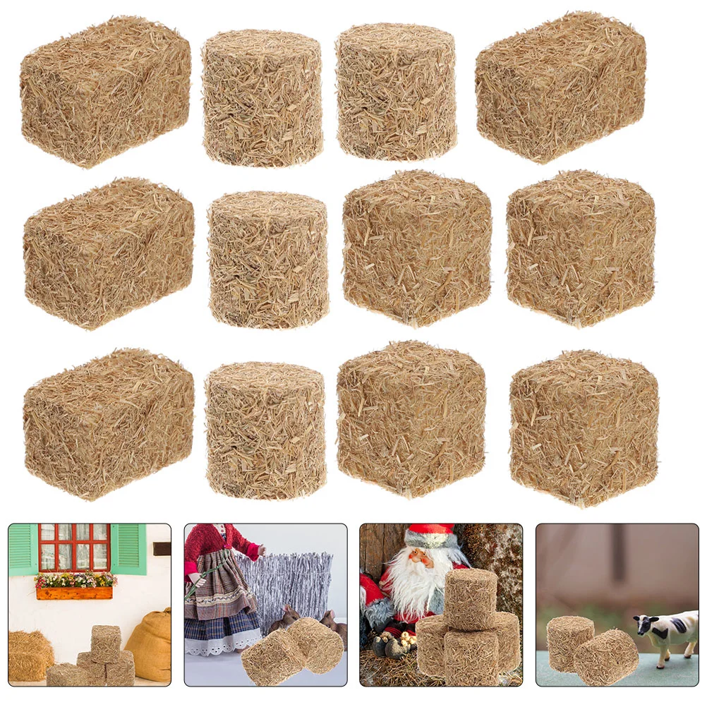 

12 Pcs The Call Garden Haystack Ornament Scene Adornment Pillar Bales Model Wood Decorations Yard Miniature Prop