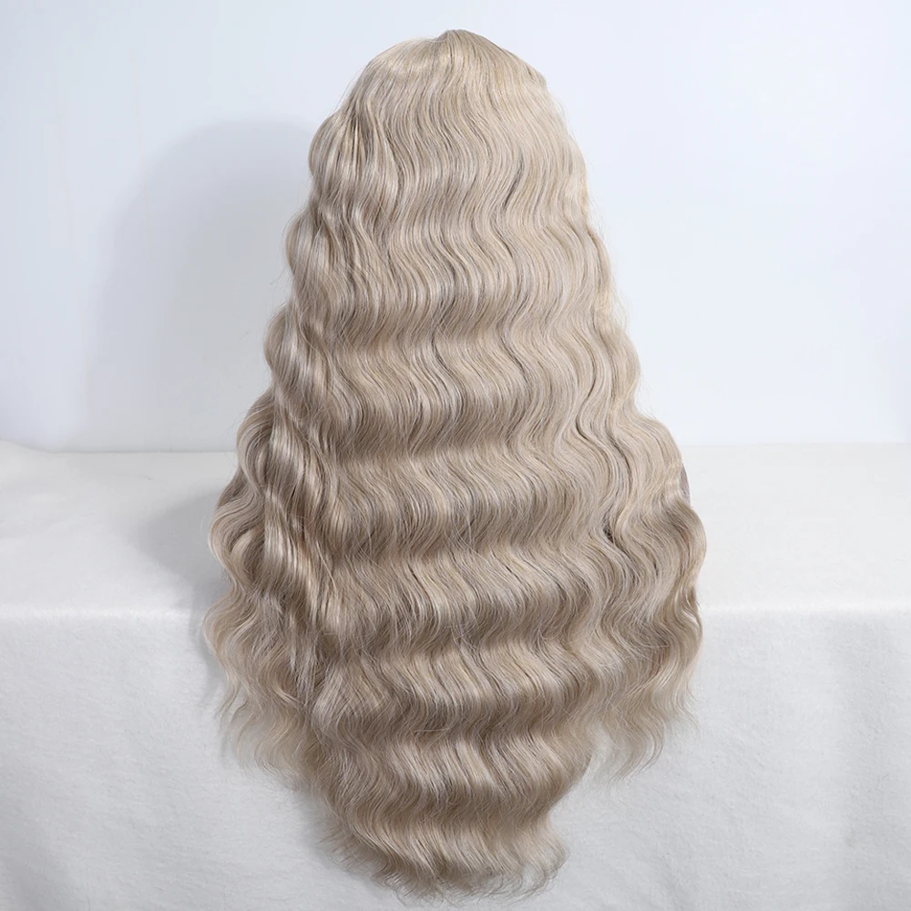 FREEDOM Syntetyczna koronka przodu peruki dla kobiet 28 cali LLong oose Body Wavy Lace Wig Ombre Brown Blonde White Wig Cosplay Wigs