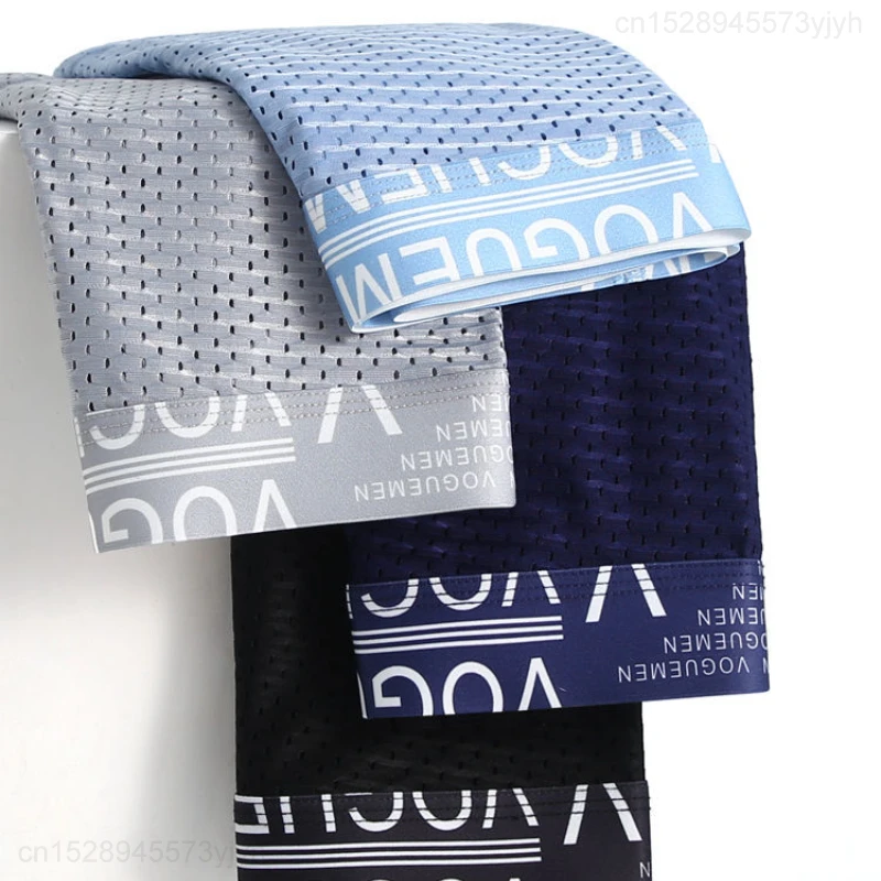 Youpin 3Pcs ชายนักมวยผู้ชายกางเกงขาสั้นนักมวยผู้ชายชุดชั้นในชายเซ็กซี่กางเกงนักมวย Homme น้ำแข็งตาข่ายผ้าไหม Boxershorts Plus ขนาดกางเกง