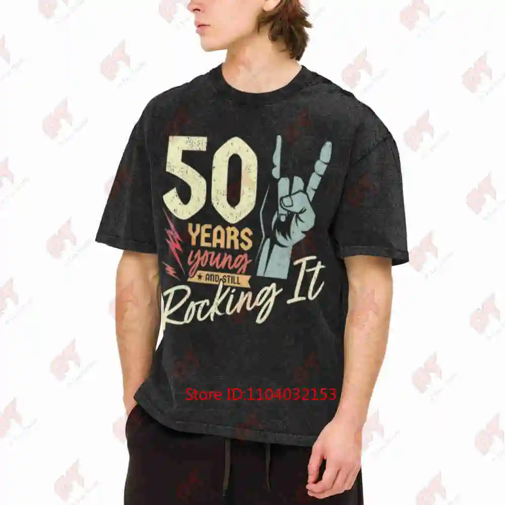 50th Birthday Rock N Roll 50 Years Young Vintage Washed Tee Pure Cotton T-Shirt