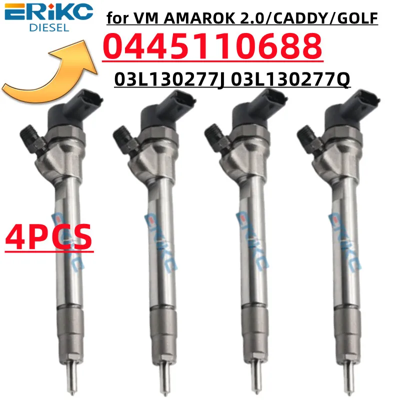 4 PCS 0445110688 Injector Part Numbers 0445 110 688 Diesel Injector Assembly 03L130277J 03L130277Q For VM AMAROK 2.0/CADDY/GOLF