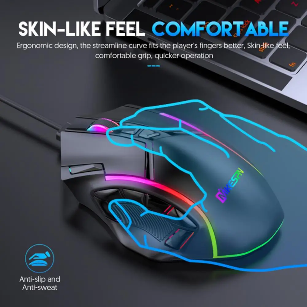 Gaming Mouse Wired 12800DPI 6 Level Macro Programmable Ergonomics 12Keys RGB Light 1000Hz Non Slip for PC Laptop FPS