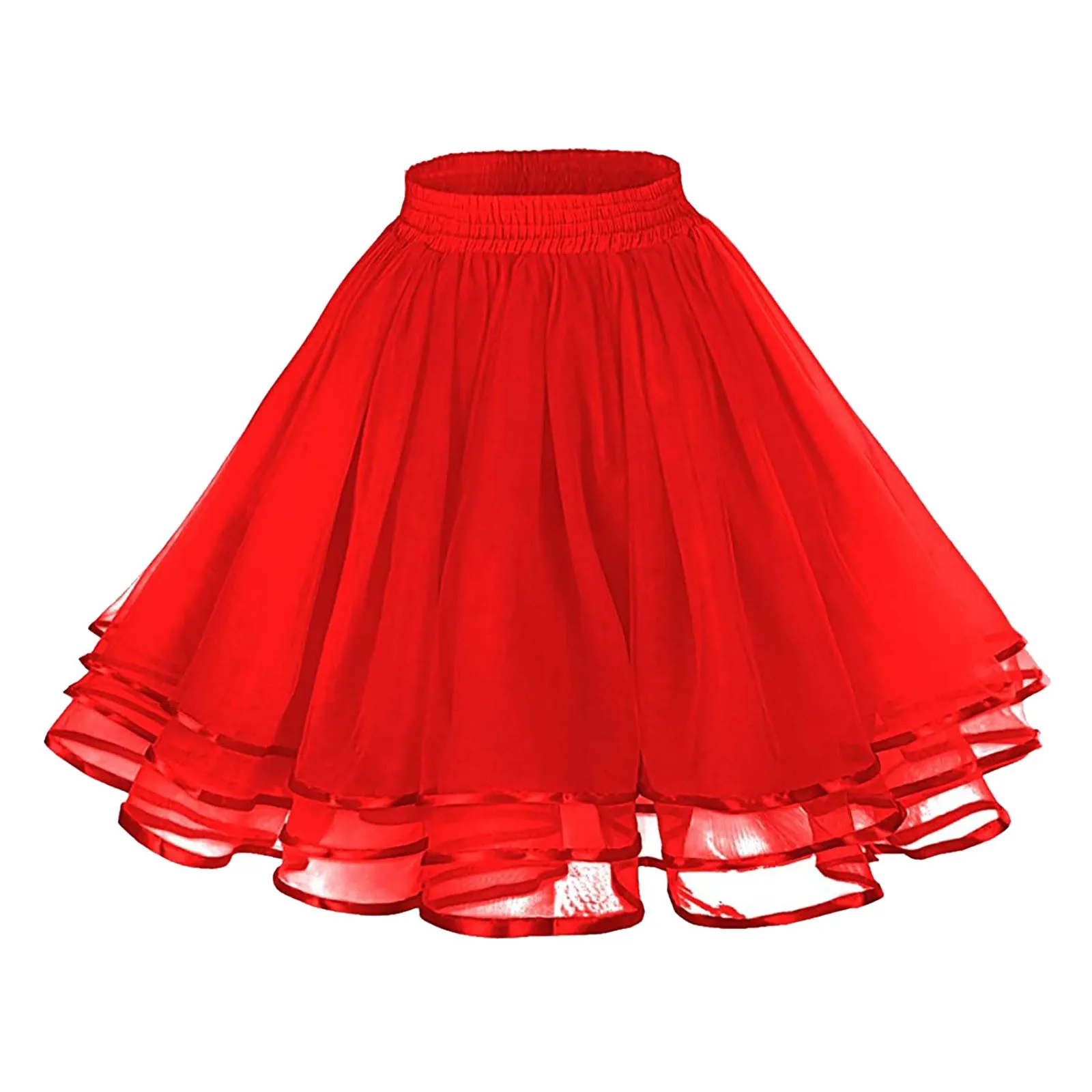 Red Pleated skirt Sexy Midi Tulle skirt High Waist Full Lining Adult Tutu Skirts Korean Style Women Jupe Femme Faldas