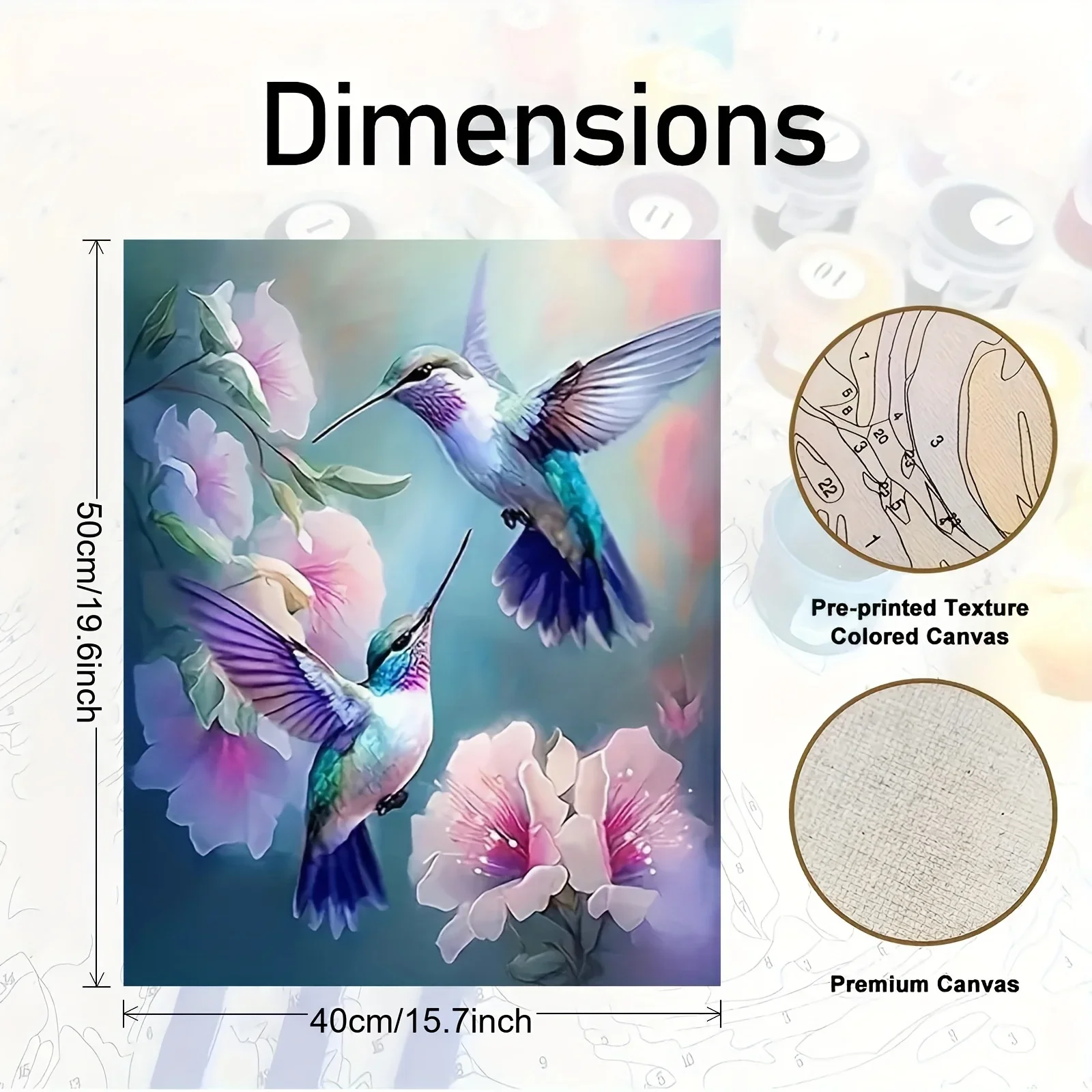 [2D Flat Frameless][Professional Art Use] 1pc Beginner DIY Adult Paint by Numbers Kit - Includes Acrylic Paints, Canvas, 3 Paint