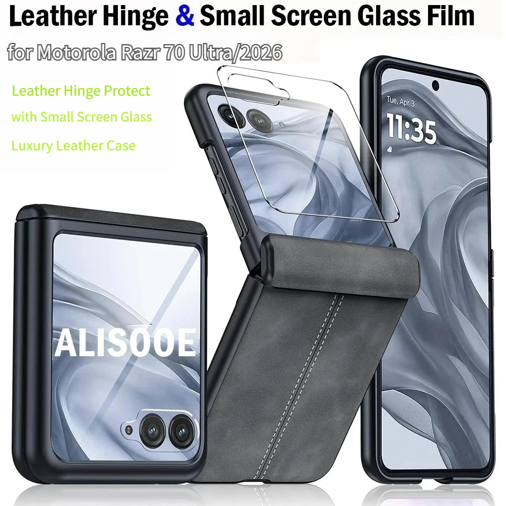 

Retro Business Sheepskin Leather Case For Moto Razr 70 Ultra 60 50 Ultra 2026 2025 Plus 2024 Hinge Screen Glass Integrated Cover
