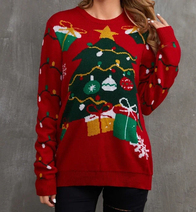 Christmas Sweater Women's Autumn and Winter Long Sleeve Lazy Style Round Neck Pullover Knitted Casual Fashion New Top