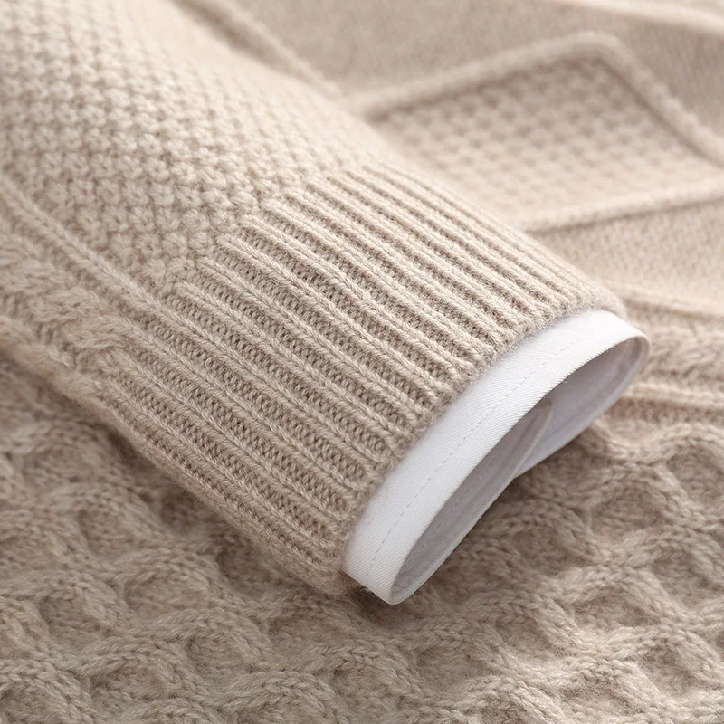 Autumn and Winter New 100% Cashmere Sweater Men's Round Neck Thickened Knitted Pullover for Casual Warmth Long Sleeve Men's Wear