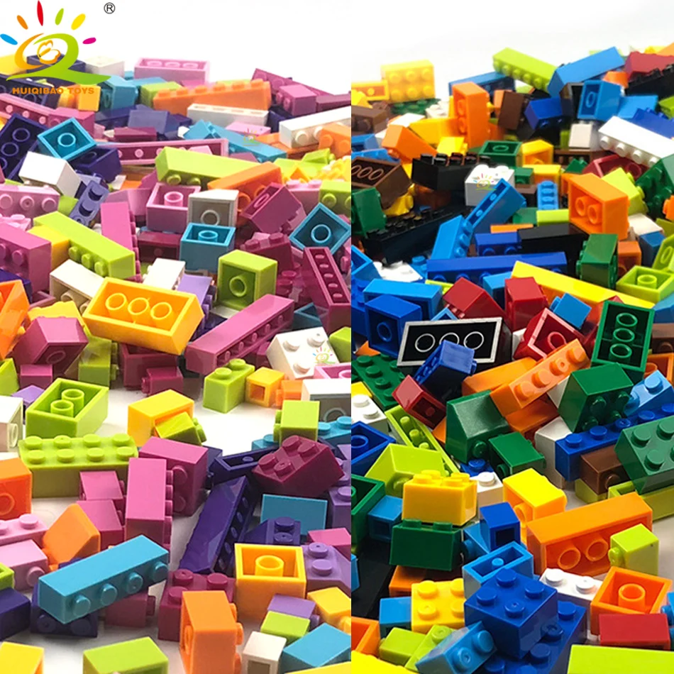 HUIQIBAO MOC 500-1500PCS Bricks Classic Building Blocks City DIY Creative Montessori Toys Educational Kids Toys for Children