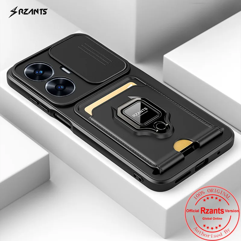 Rzants For OPPO Realme C55 Fashion Case[Bison]Smooth business Push-pull card holder ring armor Case Cover