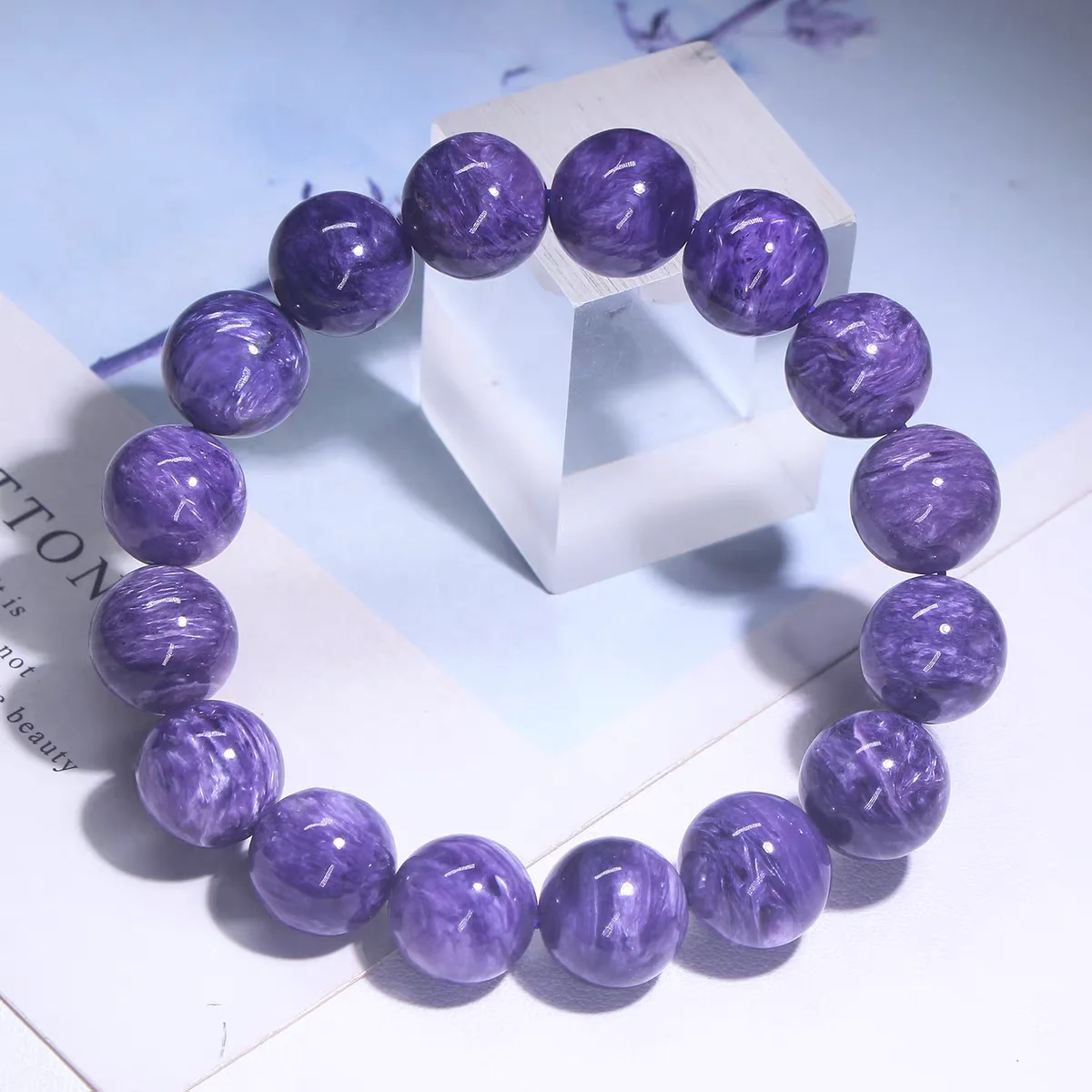 

Natural Purple Charoite Bracelet Round Beads Russia 12mm Big Charoite Women Men Rare Pattern Fashion AAAAAA