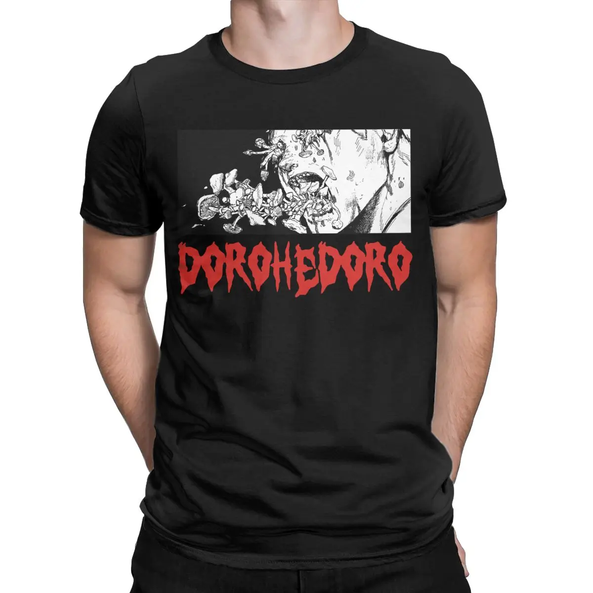 

En's Mushroom Magix Dorohedoro Manga Kaiman Noi Nikaido Black Metal Anime T-Shirt for men Men's clothing Cotton Tops Big Size