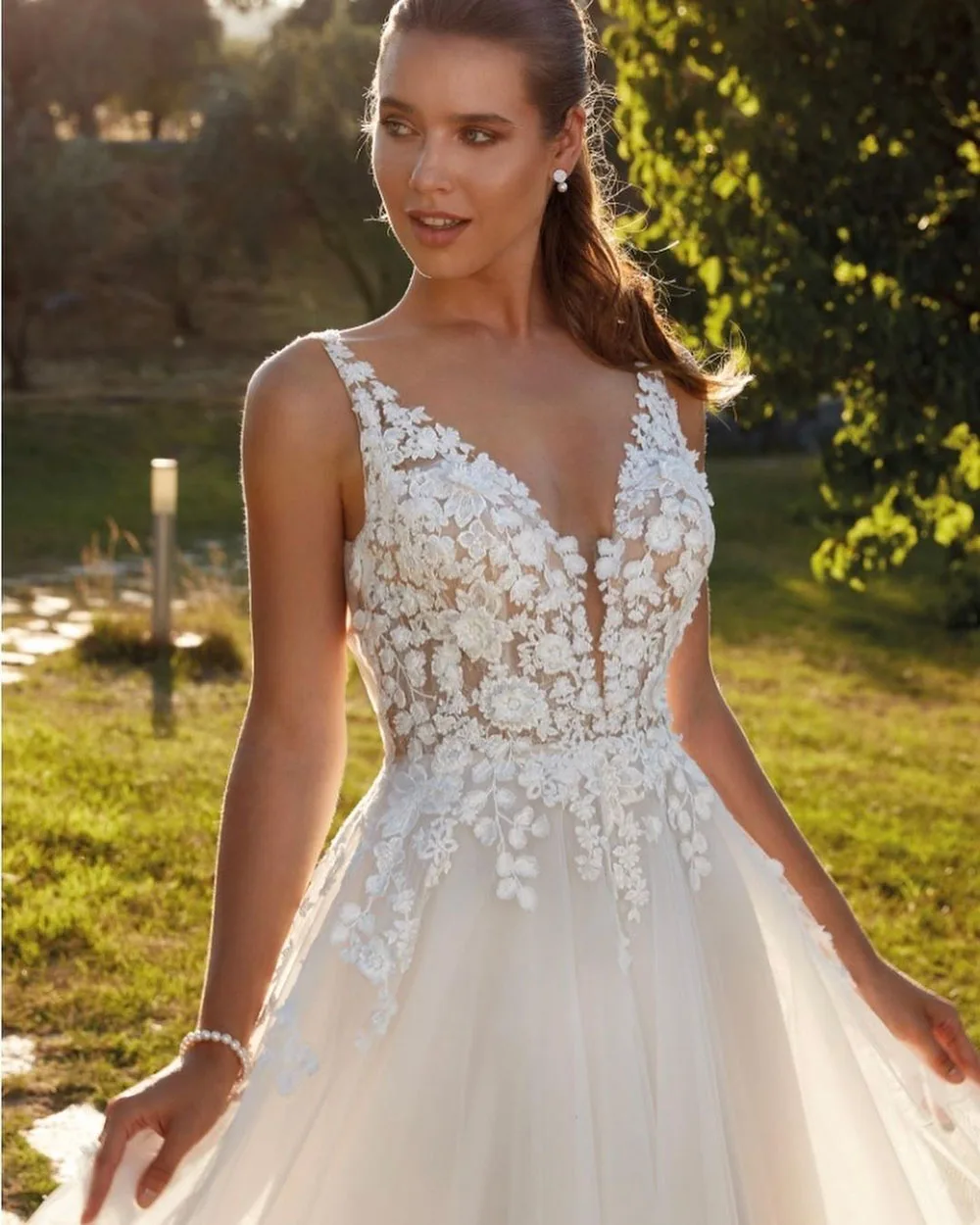 Sodigne formal princesa vestidos de casamento feminino renda flor uma linha vestidos de noiva botão sem costas vestido de noiva para casamento personalizado