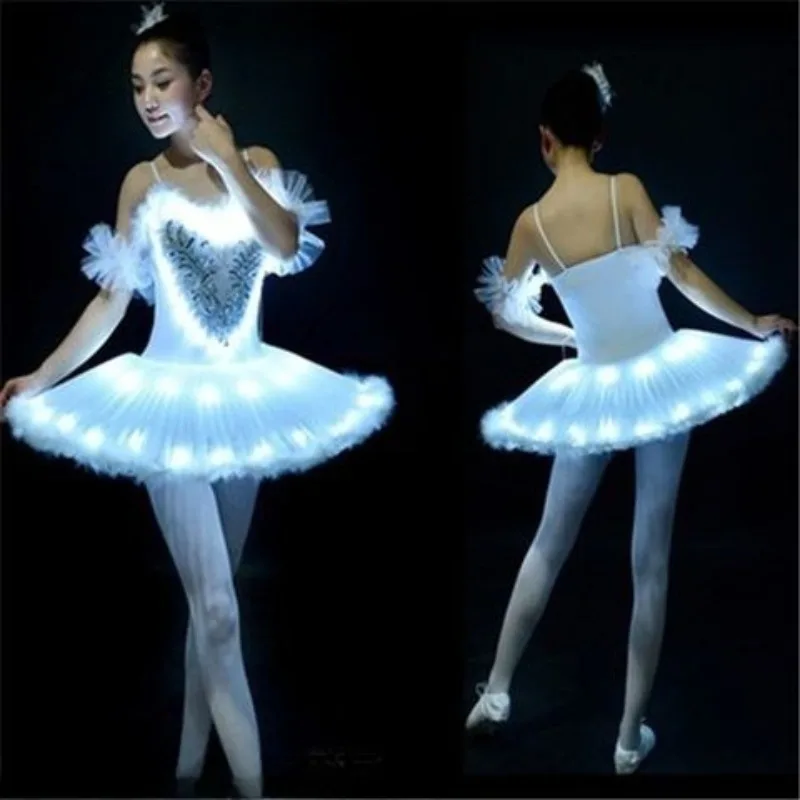 LED متوهجة توتو تنورة مرحلة الأداء زي الكبار ملابس الرقص أضواء الفلورسنت الهذيان فستان الحفلات تألق الأميرة تول