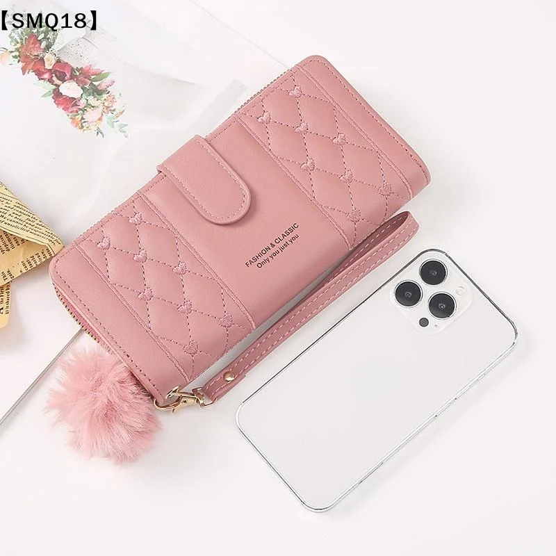 Women Long Wallet Pu Leather Card Holder Large Capacity Hasp Zipper Coin Purse Card Organizer Cell Phone Wristlet Handbag【SMQ】