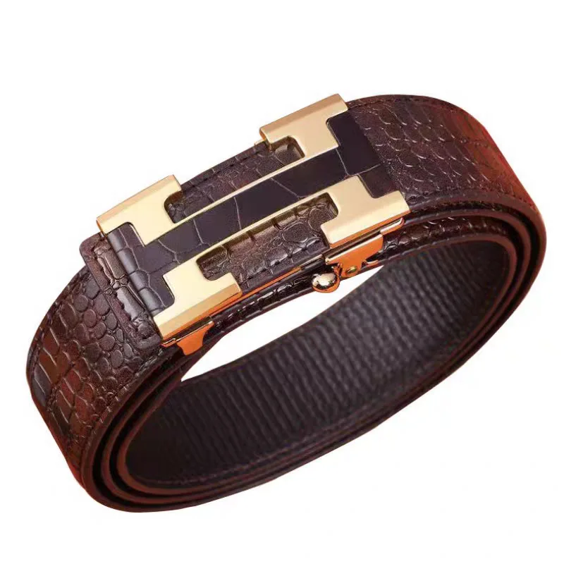 حزام جلد البقر للرجال بنمط التمساح 2025 - إبزيم تلقائي للارتداء الداخلي |   حزام خصر متعدد الاستخدامات للأعمال في منتصف العمر والشباب