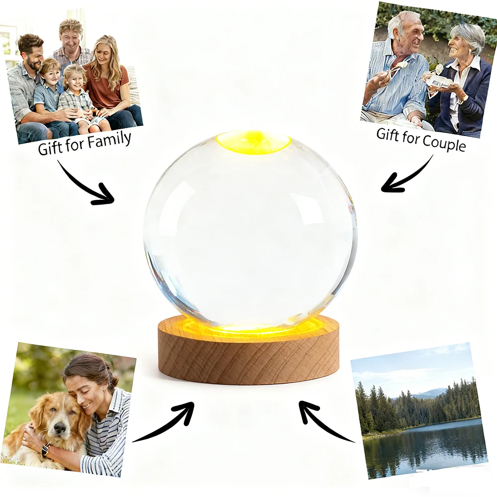 Customized Photo 6/8cm Crystal Ball Night Light Glass Ball DIY Crystal Ball With Base Christmas Birthday Wedding Souvenir Gift