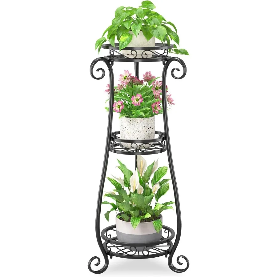

3 Tier Metal Plant Stand Indoor Outdoor Wrought Iron Corner Tall Flower Pot Holder Shelf 34 Inch Vertical Heavy Dut