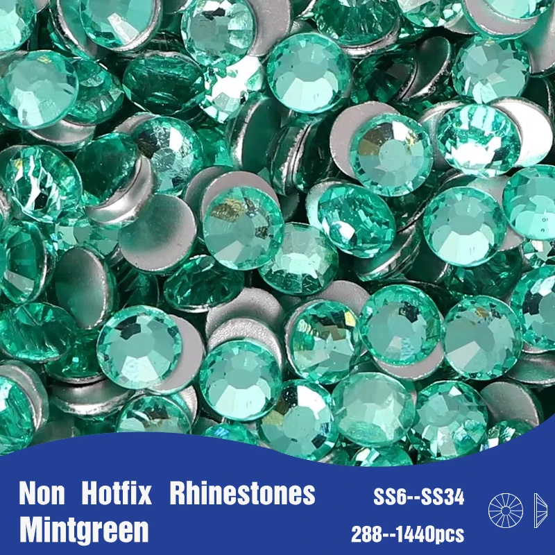 

Mint Green SS6-SS34 Non Hotfix Rhinestone Round Glitter Glass Crystal For DIY Clothing Cups Nail Parts Art Decoration Accessorie