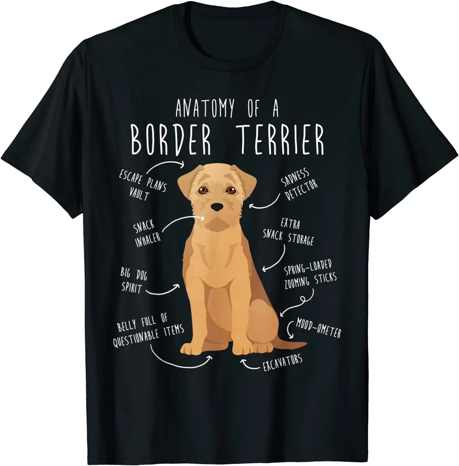 ボーダーテリアの解剖学面白い犬愛好家ギフトユニセックス Tシャツ綿 100% O ネック半袖カジュアルメンズ Tシャツサイズ S-3XL